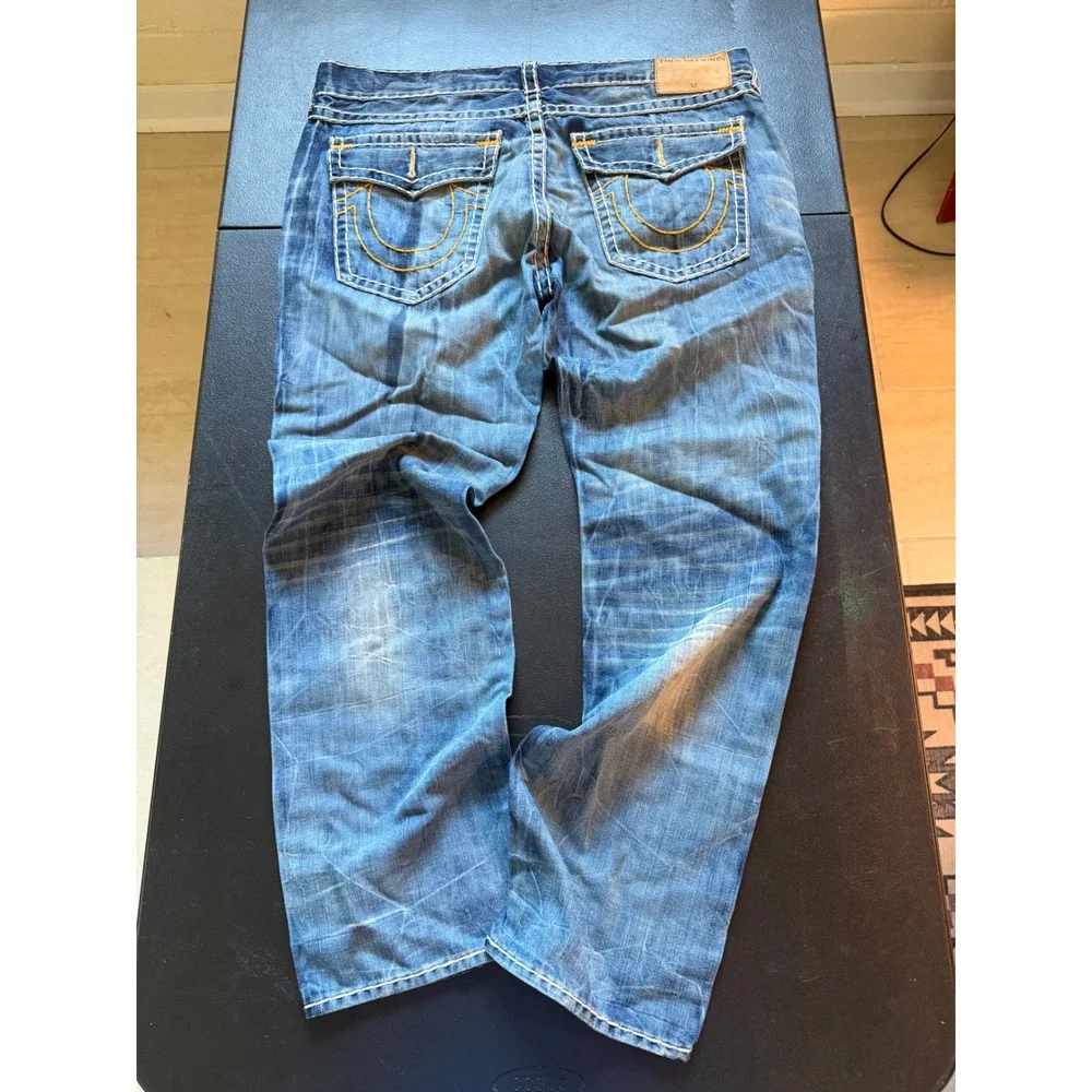 True Religion Ricky Super T Relaxed Straight Jeans Blue Nat Sunset Size 40